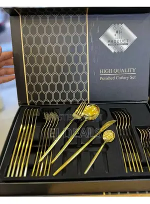 24-Piece Polished Gold Stainless Steel Cutlery Set