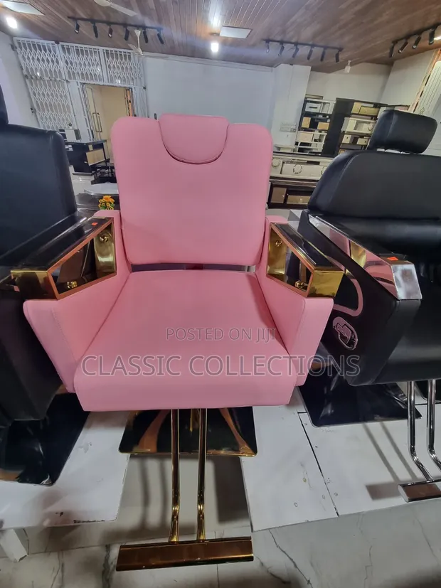 Salon Barber Chair with Gold Accents – Pastel Pink - 1