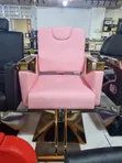 Salon Barber Chair with Gold Accents – Pastel Pink - 2