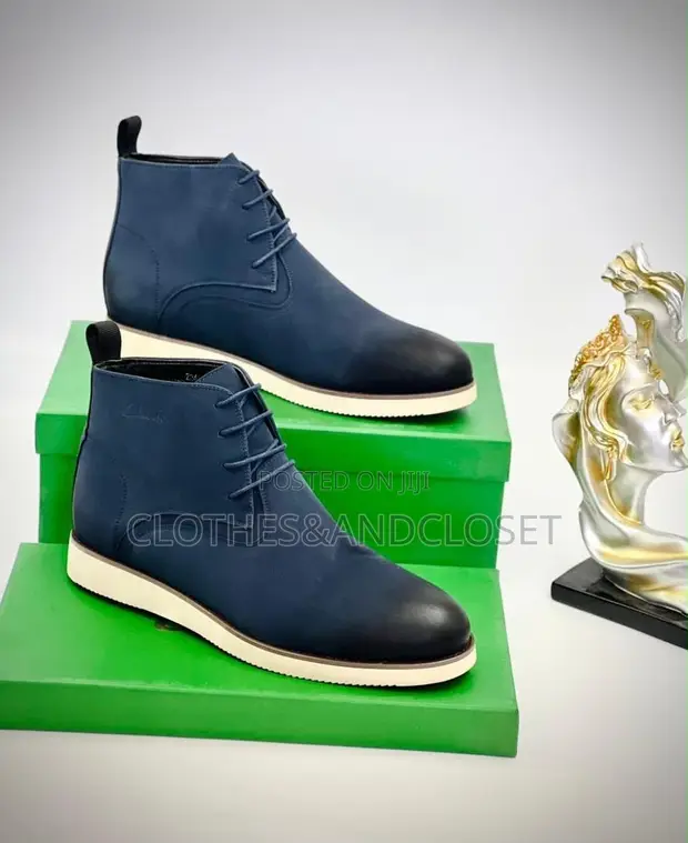 Clarks Men's Navy Blue Leather & Suede Lace-Up Boots - 1