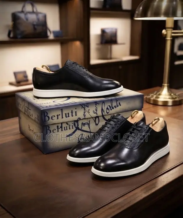 Men's Black Leather Dress Sneakers - 1