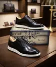 Men's Black Leather Dress Sneakers - 2