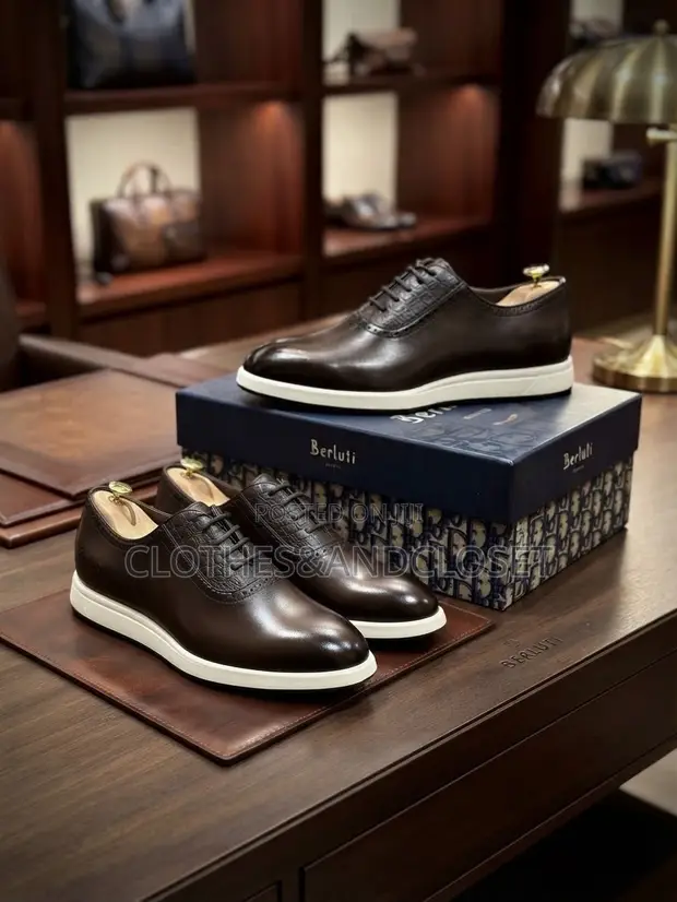 Berluti Dark Coffee Leather Hybrid Dress Shoes - 1
