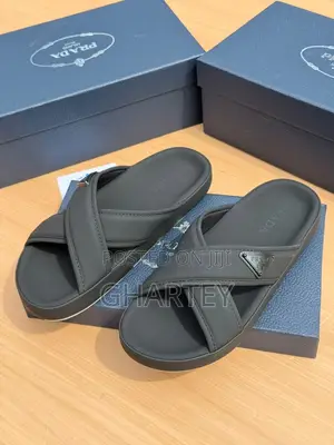 Prada Black Cross-Strap Slippers