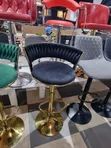 Basket-Weave Velvet Bar Stool with Adjustable Gold Pedestal Base - 2