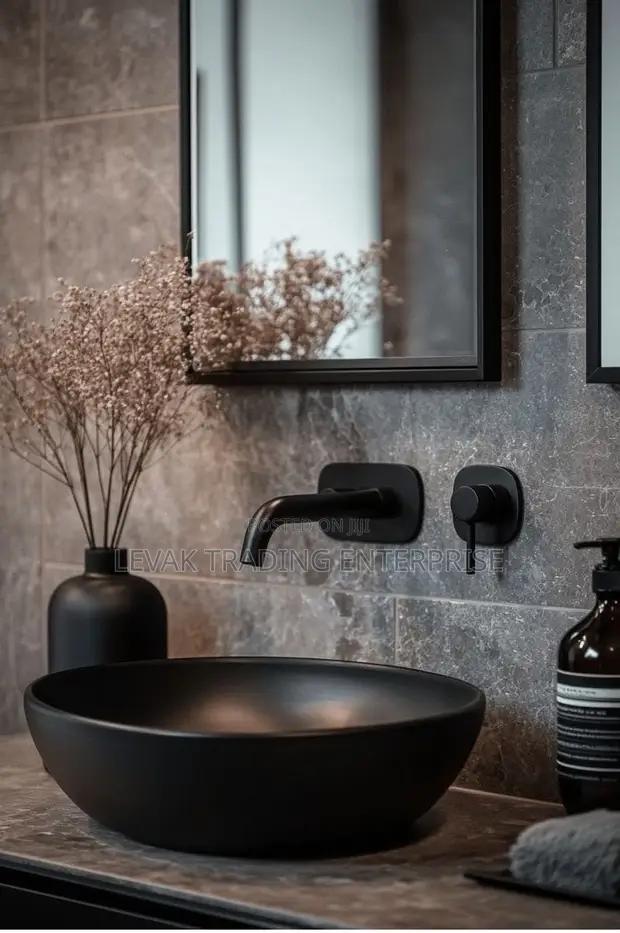 Matte Black Wall Mounted Hot & Cold Water Tap - 1