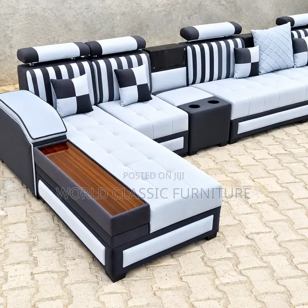 Luxury Grey & White L-Shaped Sectional Sofa – 7-Seater - 1