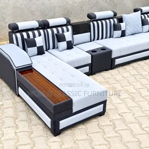 Luxury Grey & White L-Shaped Sectional Sofa – 7-Seater