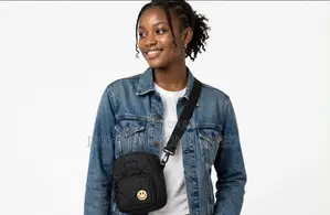 Smiley Mini Cross Bag - Black Quilted