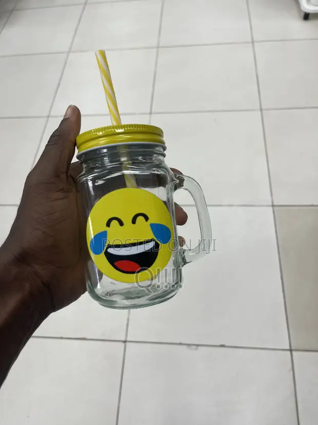 Glass Drinking Jar with Handle and Straw - 1