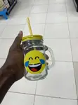 Glass Drinking Jar with Handle and Straw - 2
