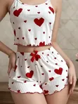 Cute Heart Print 2 Piece Night Wear Set - 1