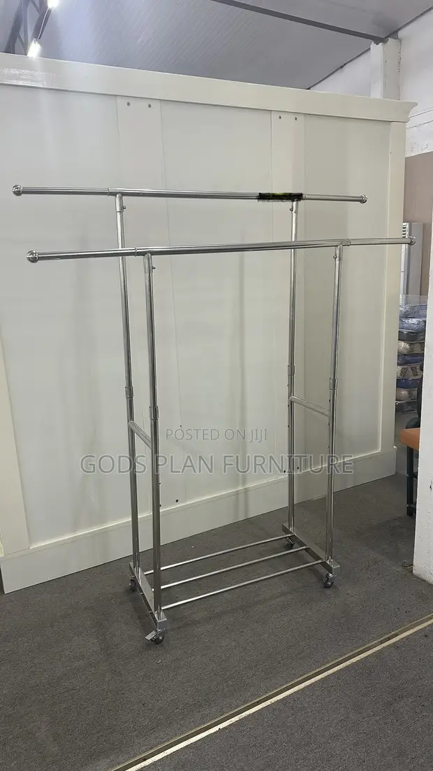Double Rod Adjustable Rolling Garment Rack - 1