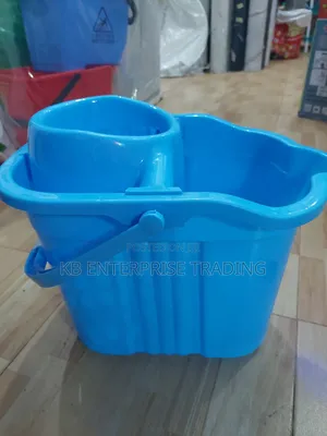 Blue Plastic Mop Bucket with Integrated Wringer