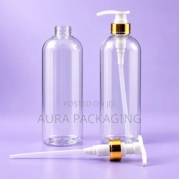 Clear Lotion and Shampoo Bottles with Gold Pump - 1