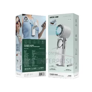 Green Lion Power Wind Handheld Fan with Power Bank - White