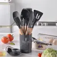 Silicone Ladle Set with Wooden Handles & Holder - 3