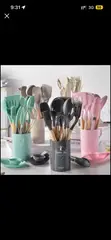 Silicone Ladle Set with Wooden Handles & Holder - 5