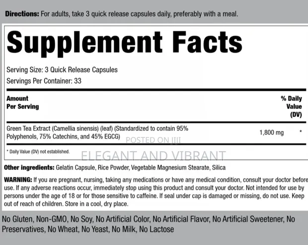 EGCG Green Tea Extract | 1800mg | 100 Capsules - 1