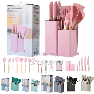 19-Piece Silicone Kitchen Utensil Set - Pink