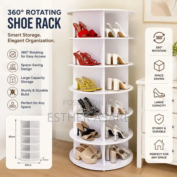 6-Tier Rotating Shoe Rack - White - 1