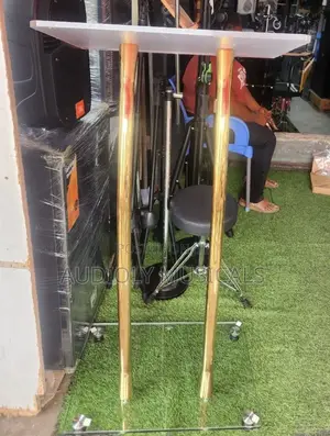Modern Glass Pulpit with Golden Metal Stands