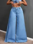 High-Waisted Wide Leg Denim Jeans - 3