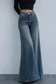 High-Waisted Wide Leg Denim Jeans - 5
