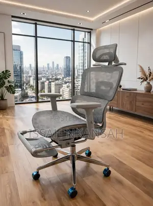 Grey Ergonomic Office Chair with Footrest