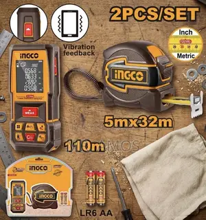Ingco 110m Laser Distance Detector & 5m Tape Measure Combo