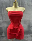 Red Dress with Buckle Belt - 2