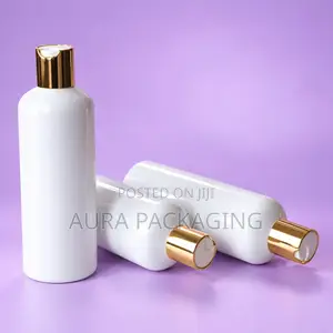 White Shower Gel/Lotion Bottle with Gold Press Cap