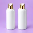 White Shower Gel/Lotion Bottle with Gold Press Cap - 2