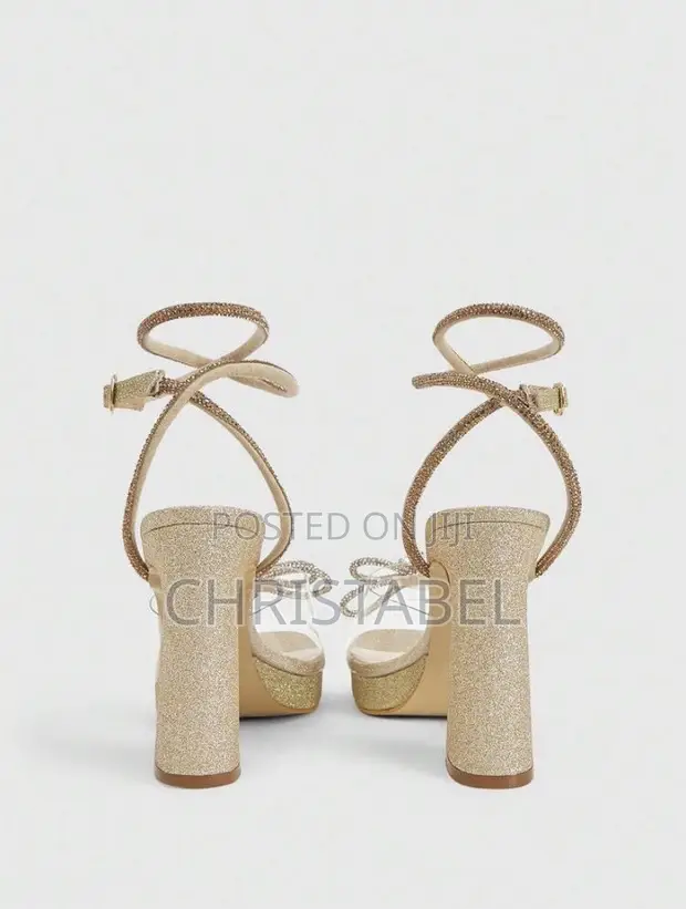 Ladies Golden Glitter Heels - 1