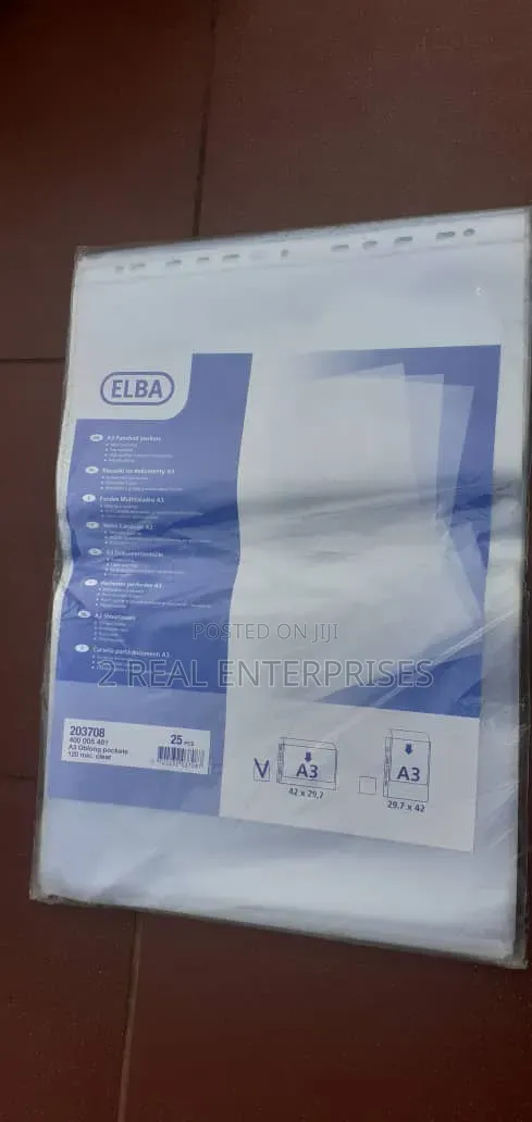 Elba A3 Heavy Duty Clear Plastic Punched Filing Pockets - Pack of 25 - 1