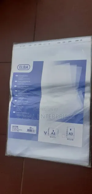 Elba A3 Heavy Duty Clear Plastic Punched Filing Pockets - Pack of 25