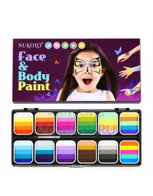12 Colour Split Cake Face & Body Paint with Brush