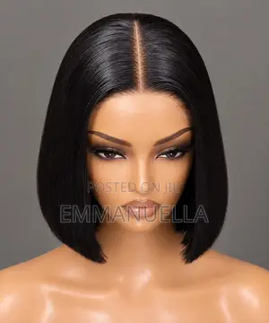 Luxury Jet-Black Human Hair Blunt Bob Wig | 5x5 Lace Unit