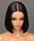 Luxury Jet-Black Human Hair Blunt Bob Wig | 5x5 Lace Unit - 1