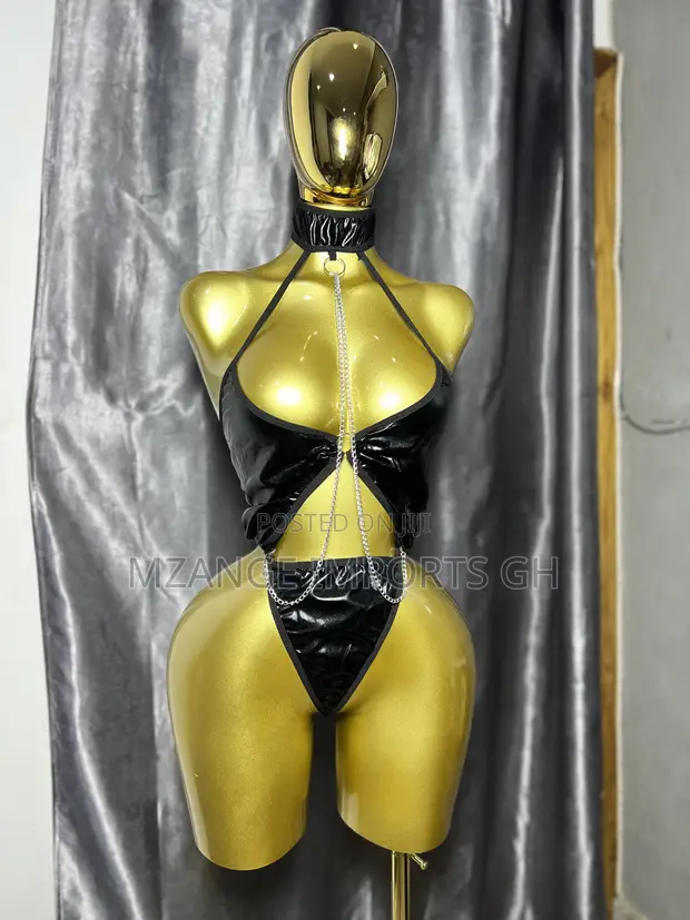 Black Leather Sexy Lingerie Set - Women's - 1