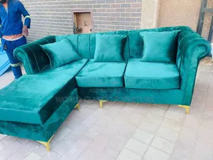Velvet-Style L-Sectional Sofa with Rolled Arms