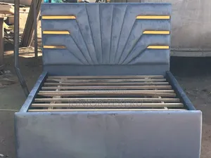 Double Bed Frame - Gray with Gold Design