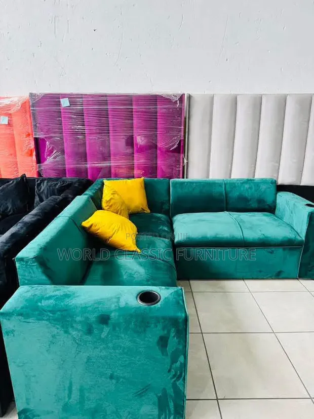 L-Shaped Sofa with Cup Holders - Brand New - 1