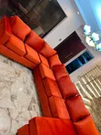 Orange Velvet L-Shaped Sectional Sofa - Modern Modular - 1