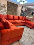 Orange Velvet L-Shaped Sectional Sofa - Modern Modular - 2