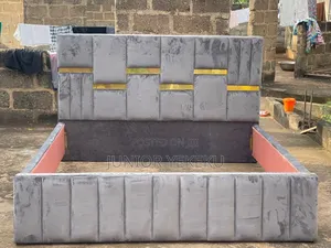 Queen Size Bed Frame - Gray with Gold Design
