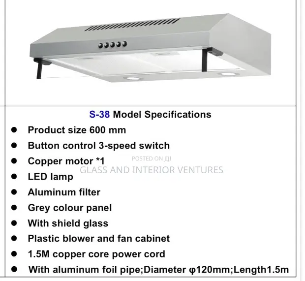 Range Hood / Kitchen Heat Extractor - Model S-38 - 1
