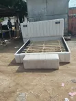Queen Size Bed Frame - Cream with Gold Design - 2