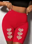 Women's High-Waist Biker Shorts with Heart Cutouts - 4