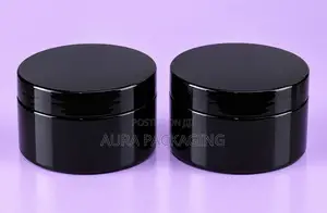 Short Black PET Jar with Black Lid - 250ml